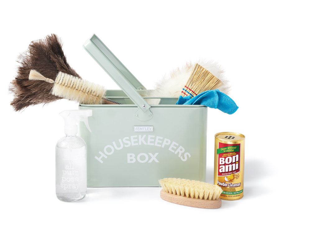 caddy, spring cleaning, duster, brush