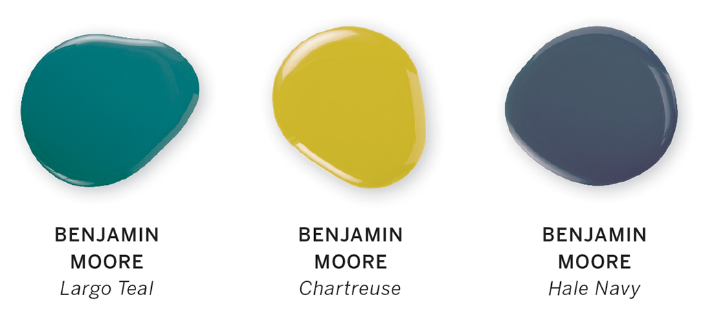Color swatches of the three colors: Largo Teal, Chartreuse and Hale Navy.