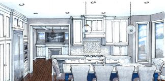 Schrader Company rendering of kitchen remodel with wood floors