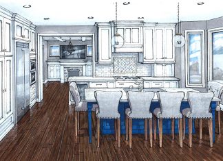 2016 Luxury Remodeling Tour: Schrader and Companies Schrader Company rendering of kitchen remodel with wood floors