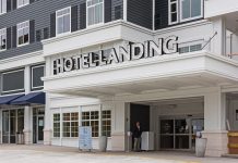 The entrance to Hotel Landing in Wayzata, Minnesota.