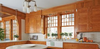 David Heide Design Studio Fuses the Past and Present This 1908 home, designed by Franklin Ellerbe, had become a mish-mash of styles until its new owners and David Heide Design Studio melded its past with modern functionality. The red birch cabinetry—the same wood used in Ellerbe’s original—returns this kitchen to its Arts and Crafts roots.