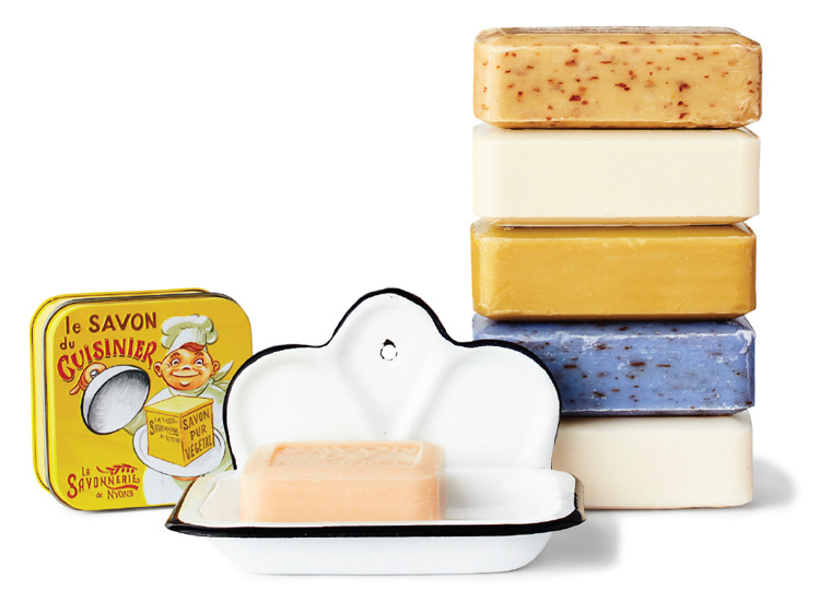 A collection of bath soaps stacked on each other.