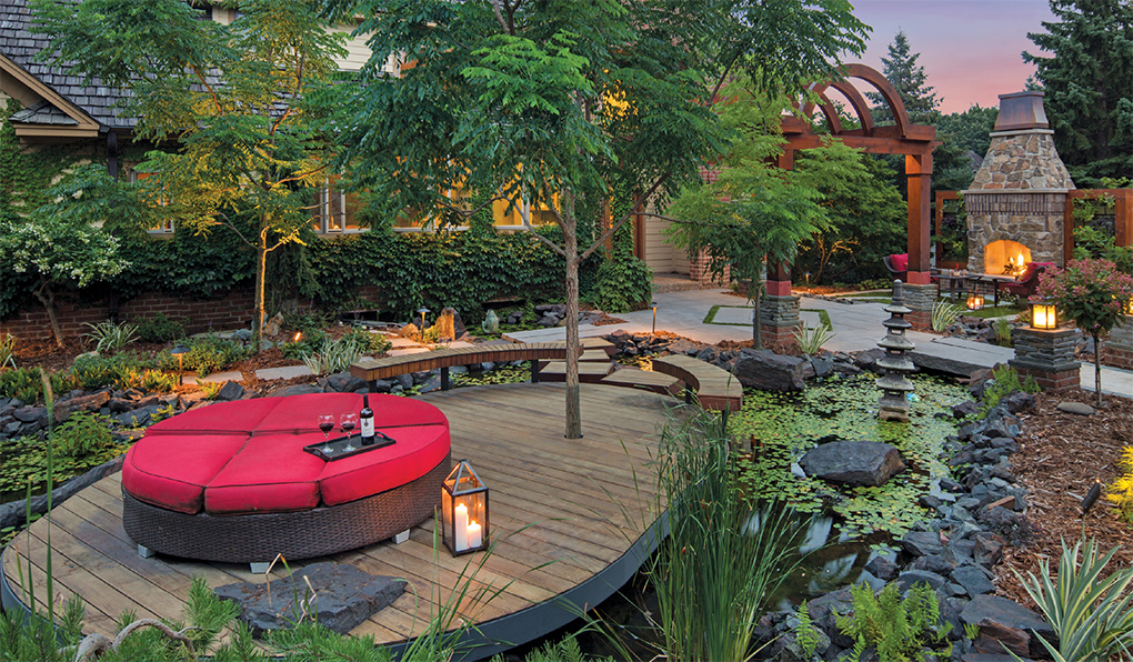 A front-yard pond and platform began the transformation of this Eden Prairie landscape 15 years ago.