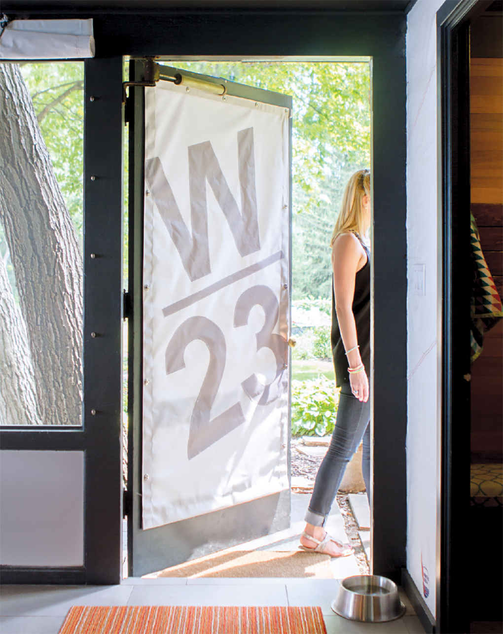 Canvas from boat sails—this section includes the Wagners’ racing number—was put to new uses.