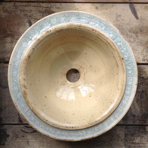 overhead view of ceramic round sink