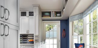 LiLu Interiors Reimagines a St. Paul Kitchen A blue and white entryway in a newly renovated kitchen by LiLu Interiors.