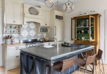 Period Pieces Two kinds of surfaces in this kitchen surround the range: butcher block, for cooking, and soapstone, for baking. Designed by Jacqueline Fortier Studio.
