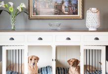 7 Home and Garden Features For Your Pup Photo of dog crate built into furniture