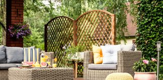Five Ways to Pretty Up Your Patio A yellow pouf brings color and character to this patio.