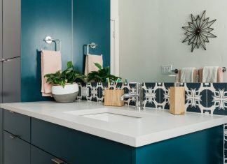 Image of bathroom sink and tile backsplash