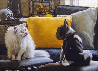 From Your Camera to the Canvas This Post and Paint work of art forever captures the everyday dynamics between two pets.