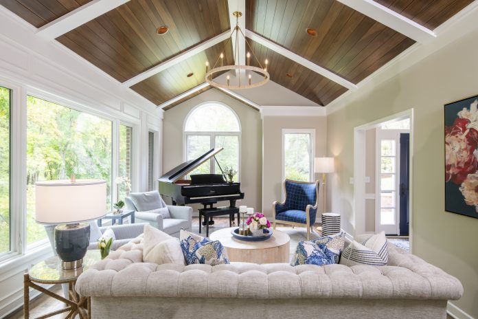 Lake Country Builders white and blue living room