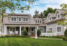 Landschute Large sprawling grey home on Lake Minnetonka