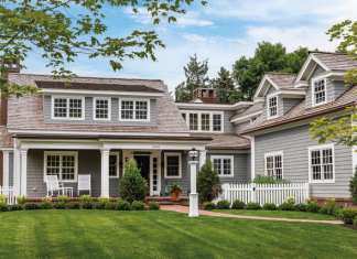 Large sprawling grey home on Lake Minnetonka
