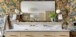 colorful wallpaper bathroom