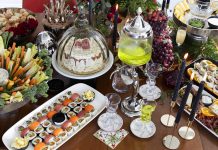 Holiday feast spread on a dining room table