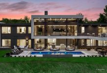 Kolbe Gallery® Twin Cities modern exterior at sunset with pool