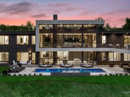 modern exterior at sunset with pool