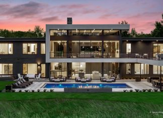Kolbe Gallery® Twin Cities modern exterior at sunset with pool