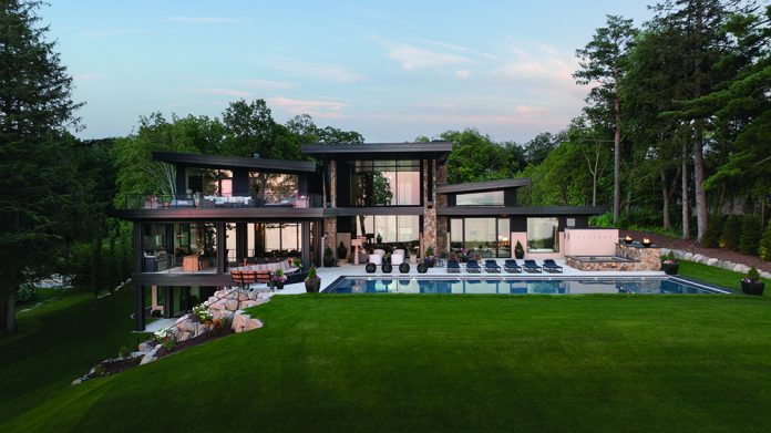 modern lakeside pool mansion