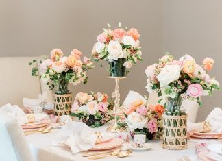 8 Expert Party Styling Tips for Spring Florals Varying heights and vessels add visual interest to floral arrangements at the dining table