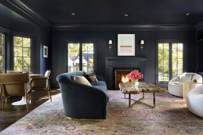 navy living room paint and furniture with rustic area rug