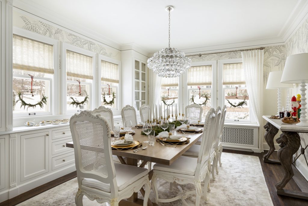 Custom Fay + Belle rug in Martha O'Hara's dining room in Minneapolis