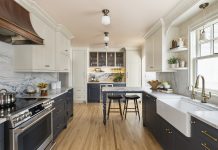 Functionality Shines in This Sophisticated Kitchen Remodel Hues of deep charcoal and creamy white pair with brass and heavily veined quartzite to create a space that brings color, texture, and visual details together. The Form From Form custom copper and brass hood is an especially showstopping piece.