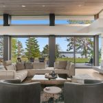 A Modern Park Rapids Lake Home Finds Inspiration in Nature The great room is a focal point of the home and provides easy flow into the kitchen and adjacent four-season porch. Sage-blue, hand-tied Tibetan rugs complement the wood flooring, ceiling, and natural stone fireplace.