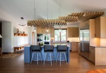 This Custom-Designed Ceiling Structure Is Artful and Inviting This ceiling structure brings warmth and artful function to this expansive, vaulted kitchen.