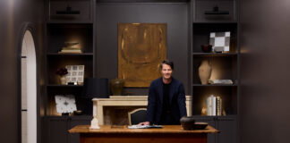 The Tile Shop and Nate Berkus Launch Exclusive Tile Collection Nate Berkus stands in a study with tile from new tile collection in collaboration with The Tile Shop