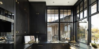 Natural pours into this butler's pantry to balance the dark cabinetry