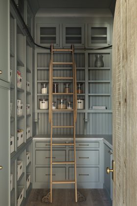 A custom ladder makes accessing high shelves easy