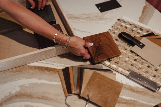 In the back room, an intentional collaboration space, like a Cambria countertop for exploring wood and fabric selections, provides a creative atmosphere to customize every piece.